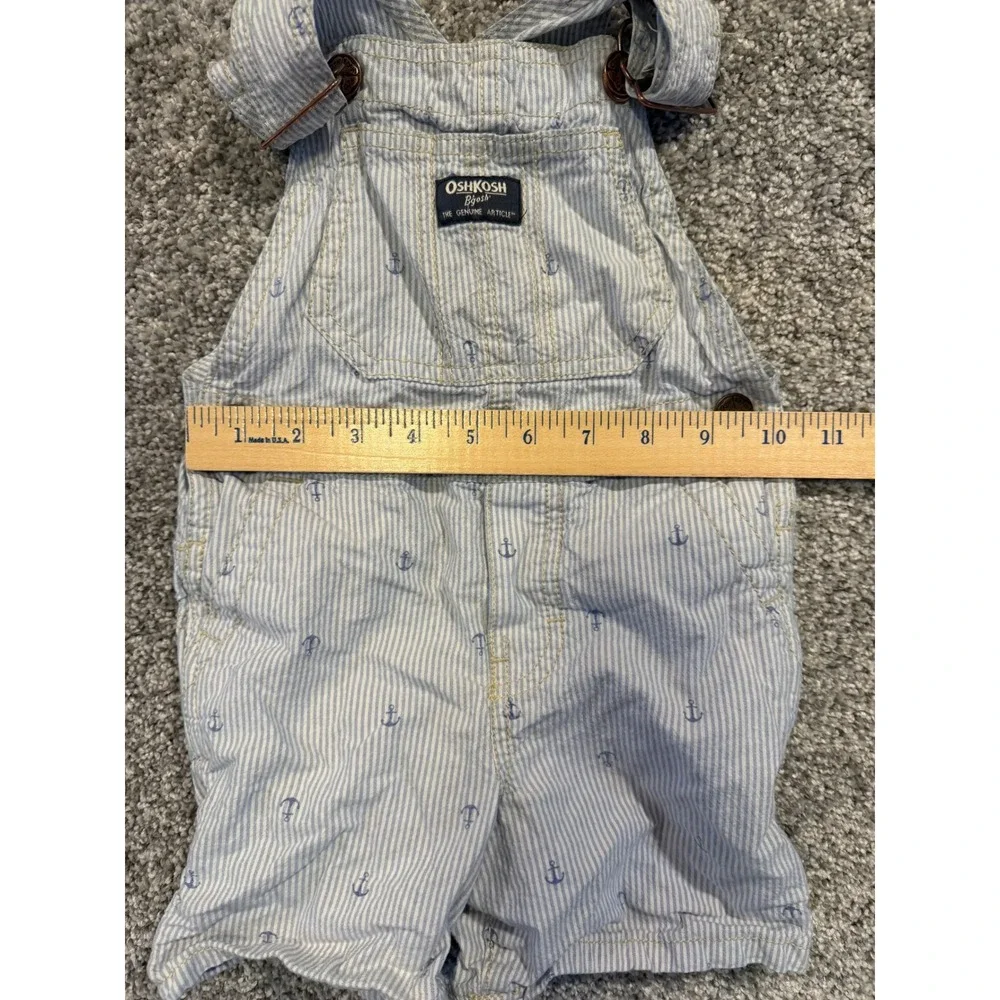 OshKosh Overalls Kids 3T Blue Seersucker Anchor Shortalls Nautical Cotton Bib